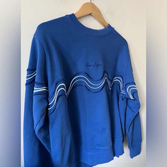 House of Sunny Make it Rain Sweatshirt in vivid royal blue w/ abstract wave - Picture 4 of 12
